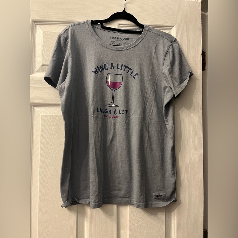 Life Is Good Grey Tee with Wine Graphic
